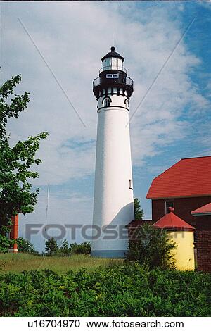 Stock Image - lighthouse located at AuSable, Michigan, United States. Fotosearch