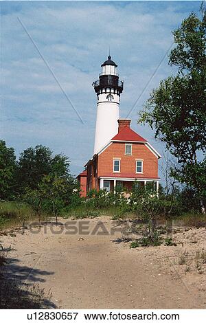 Stock Photo - lighthouse located at AuSable, Michigan, United States. Fotosearch