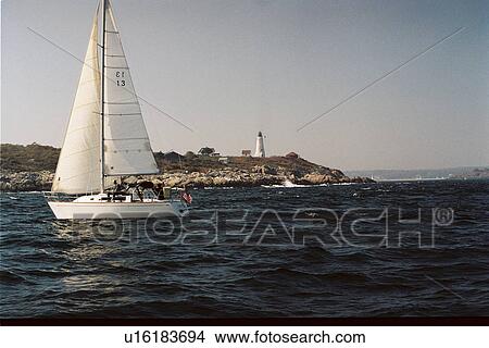 Picture - lighthouse located at Bakers Island, Massachusetts, United States. Fotosearch