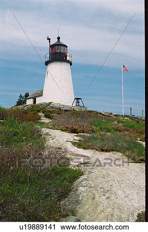 Stock Image - lighthouse located at Burnt Island, Maine, United States. Fotosearch