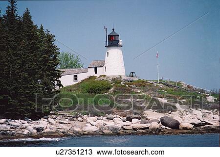 Stock Image - lighthouse located at Burnt Island, Maine, United States. Fotosearch