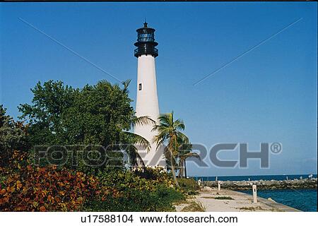 Picture - lighthouse located at Cape Florida, Florida, United States. Fotosearch