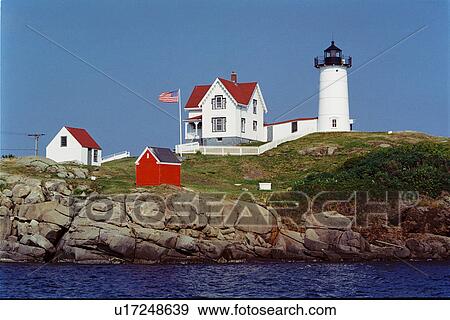 Stock Photo - lighthouse located at Cape Neddick, Maine, United States. Fotosearch