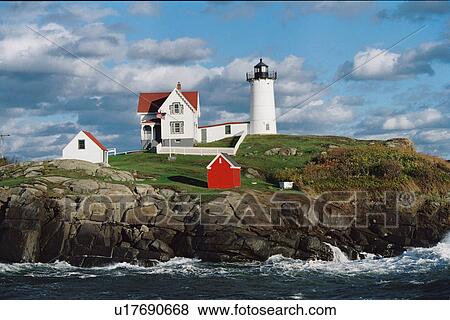 Stock Photo - lighthouse located at Cape Neddick, Maine, United States. Fotosearch