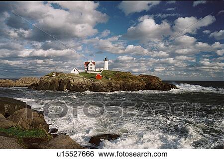 Stock Photograph - lighthouse located at Cape Neddick, Maine, United States. Fotosearch