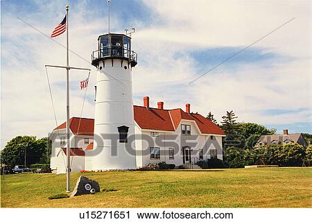 Stock Image - lighthouse located at Chatham, Massachusetts, United States. Fotosearch
