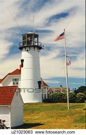 Stock Image - lighthouse located at Chatham, Massachusetts, United States. Fotosearch