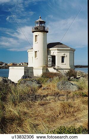 Stock Photograph - lighthouse located at Coquille River, Oregon, United States. Fotosearch