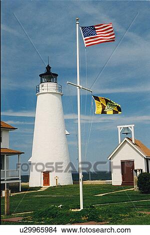 Picture - lighthouse located at Cove Point, Maryland, United States. Fotosearch