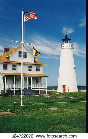 Stock Image - lighthouse located at Cove Point, Maryland, United States. Fotosearch