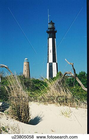 Stock Photo - lighthouse located at CpHenryOldNew, Virginia. Fotosearch