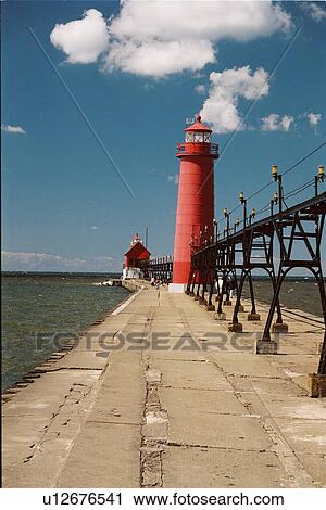 Stock Image - lighthouse located at GrandHaven, Michigan, United States. Fotosearch