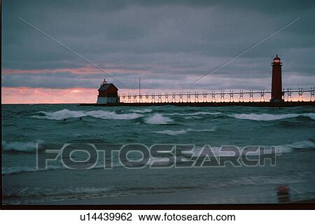 Stock Image - lighthouse located at GrandHaven, Michigan, United States. Fotosearch