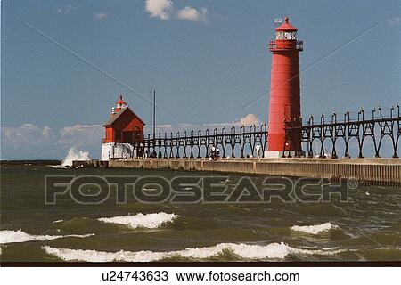 Stock Image - lighthouse located at GrandHaven, Michigan, United States. Fotosearch