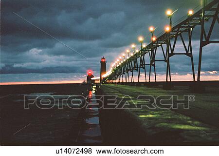 Stock Photo - lighthouse located at GrandHaven, Michigan, United States. Fotosearch