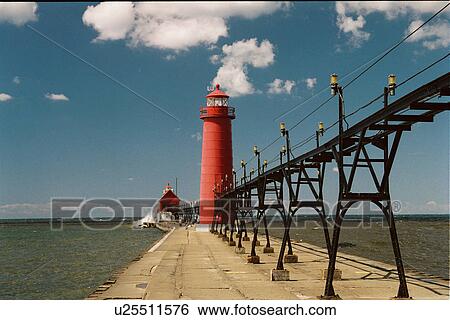 Stock Photograph - lighthouse located at GrandHaven, Michigan, United States. Fotosearch