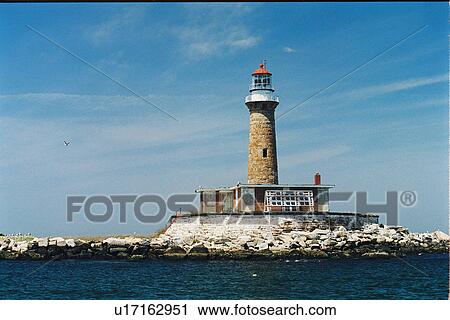 Stock Image - lighthouse located at LittleGull Island, New York, United States. Fotosearch