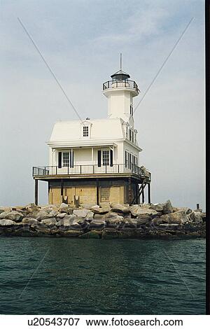 Stock Photo - lighthouse located at LongbeachBar, New York, United States. Fotosearch
