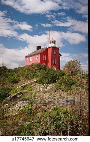 Stock Photo - lighthouse located at Marquette Harbor, Michigan, United States. Fotosearch