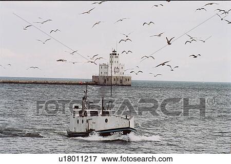 Stock Photo - lighthouse located at MilwaukeeBrkwtr, Washington, United States. Fotosearch