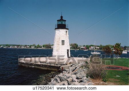 Stock Image - lighthouse located at Newport Harbor, Rhode Island, United States. Fotosearch