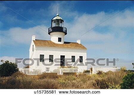 Stock Image - lighthouse located at Old Point Loma, California, United States. Fotosearch