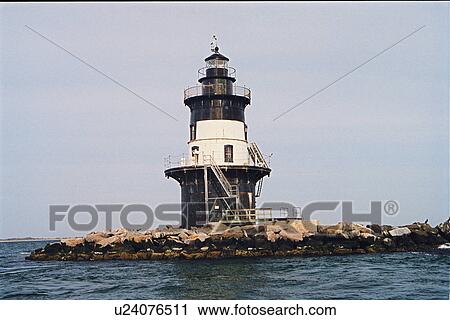 Stock Image - lighthouse located at Orient Harbor, New York, United States. Fotosearch