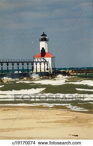 Picture - lighthouse located at MichiganCityEastPr, Indiana, United States. Fotosearch