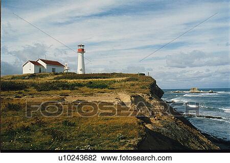 Stock Image - lighthouse located at Point Aconi, Nova Scotia. Fotosearch