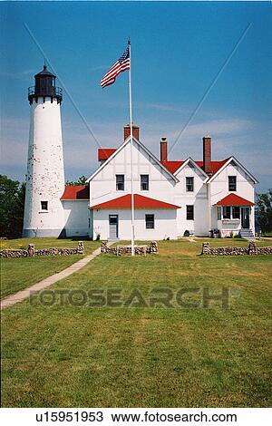 lighthouse located at Point Iroquois, Michigan, United States View Large Photo Image Stock Image - lighthouse located at Point Iroquois, Michigan, United States. Fotosearch