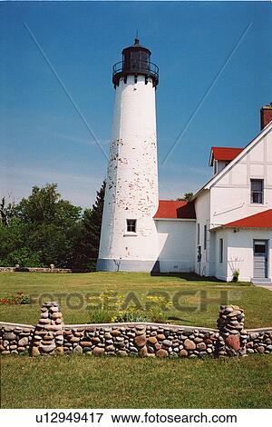 lighthouse located at Point Iroquois, Michigan, United States View Large Photo Image Stock Photo - lighthouse located at Point Iroquois, Michigan, United States. Fotosearch