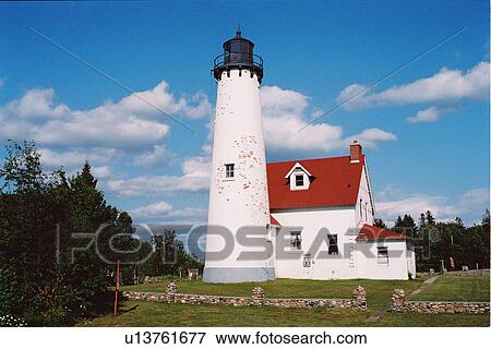 lighthouse located at Point Iroquois, Michigan, United States View Large Photo Image Stock Photo - lighthouse located at Point Iroquois, Michigan, United States. Fotosearch