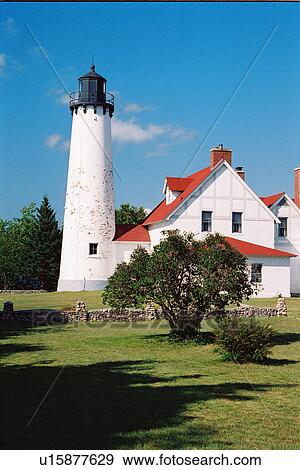 lighthouse located at Point Iroquois, Michigan, United States View Large Photo Image Stock Photo - lighthouse located at Point Iroquois, Michigan, United States. Fotosearch