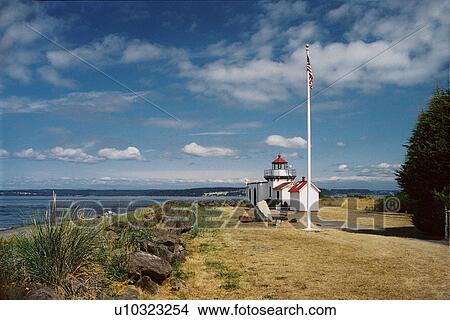Picture - lighthouse located at Point No Point, Washington. Fotosearch