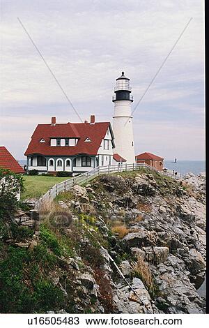 Stock Image - lighthouse located at PortlandHead, Maine, United States. Fotosearch