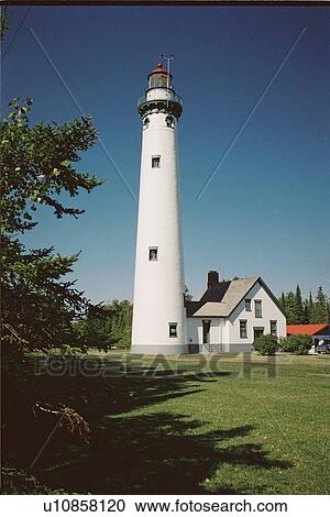 Stock Image - lighthouse located at PresqueIsle, Michigan, United States. Fotosearch