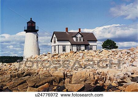 Stock Image - lighthouse located at Prospect Harbor, Maine, United States. Fotosearch