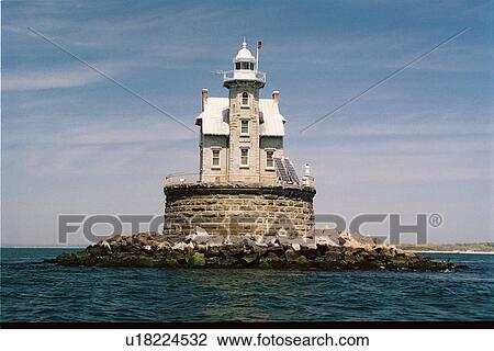 Stock Image - lighthouse located at RaceRock, New York, United States. Fotosearch