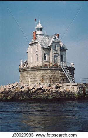 Stock Image - lighthouse located at RaceRock, New York, United States. Fotosearch
