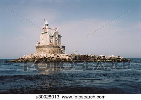 Stock Image - lighthouse located at RaceRock, New York, United States. Fotosearch