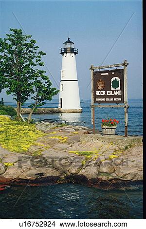 Picture - lighthouse located at Rock Island, New York, United States. Fotosearch