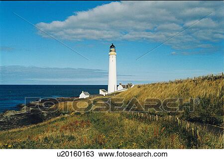Stock Image - lighthouse located at ScurdieNess, Scotland. Fotosearch