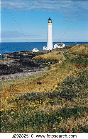 Stock Image - lighthouse located at ScurdieNess, Scotland. Fotosearch