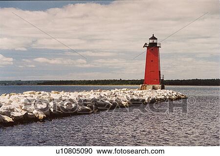 Stock Image - lighthouse located at ManistiqueEBrkwtr, Michigan, United States. Fotosearch
