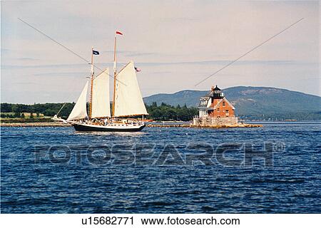 Stock Image - lighthouse located at RocklandBreakwater, Maine, United States. Fotosearch