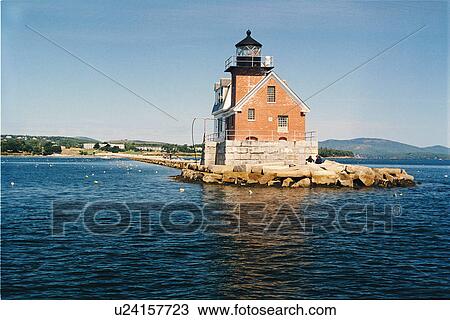 Stock Image - lighthouse located at RocklandBreakwater, Maine, United States. Fotosearch
