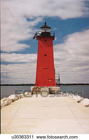 Stock Image - lighthouse located at ManistiqueEBrkwtr, Michigan, United States. Fotosearch
