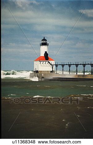 Stock Photo - lighthouse located at MichiganCityEastPr, Indiana, United States. Fotosearch
