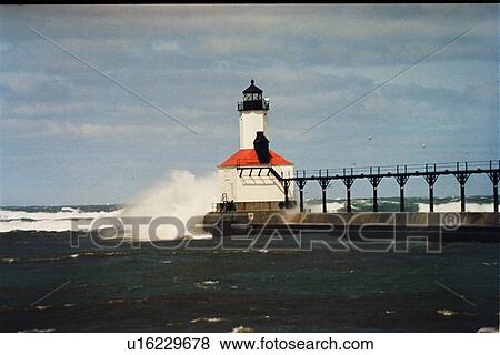 Stock Photo - lighthouse located at MichiganCityEastPr, Indiana, United States. Fotosearch