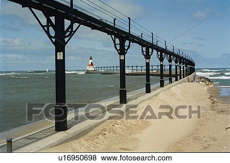 Stock Photo - lighthouse located at MichiganCityEastPr, Indiana, United States. Fotosearch